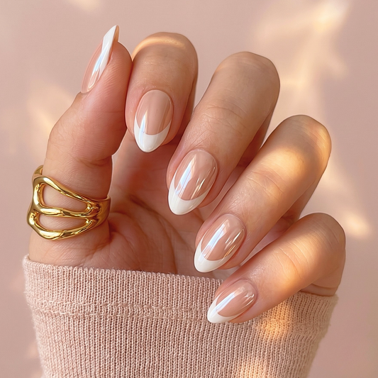 Chrome French (Glazed) - Soft Gel Press Ons (Extra Short Natural)