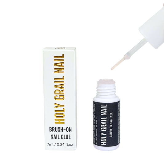 Brush-on nail glue bottle with precision applicator for press-on nails