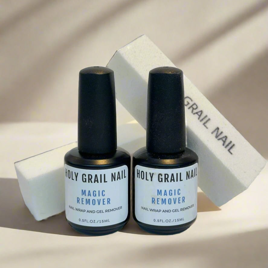 Nail care bundle with two white gel removers and buffer block for professional manicure tools