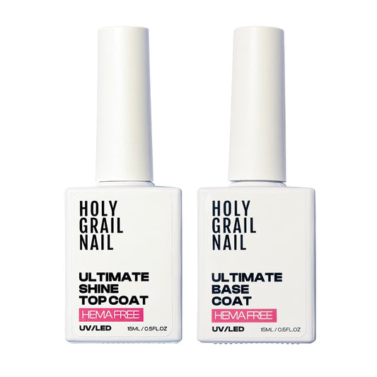 Base coat and top coat gel nail polish duo set with white bottles