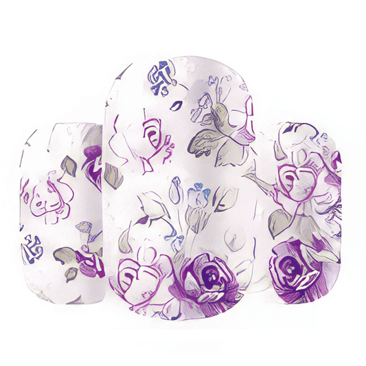 Purple rose floral pattern wide fit nail wraps for detailed nail art