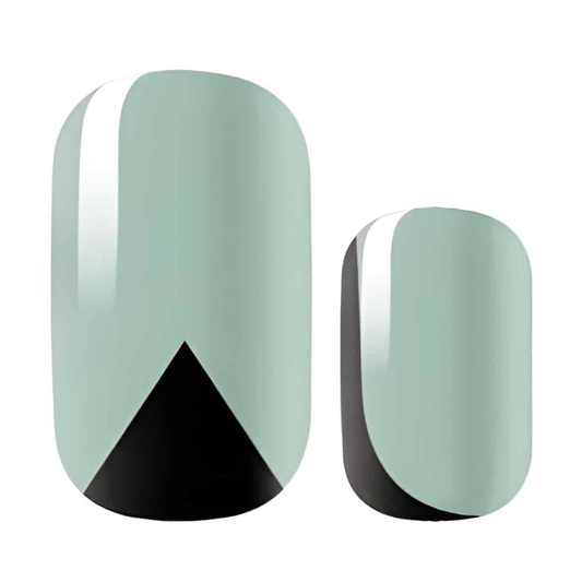 Mint green nail wraps with black geometric triangle pattern design
