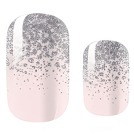 Pink gradient nail wraps with silver glitter ombre effect non-UV manicure design