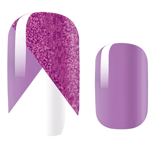 Purple glitter nail wraps with solid lilac design for glamorous at-home manicure look