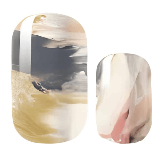 Abstract brush stroke gel nail wraps in grey and neutral marble pattern