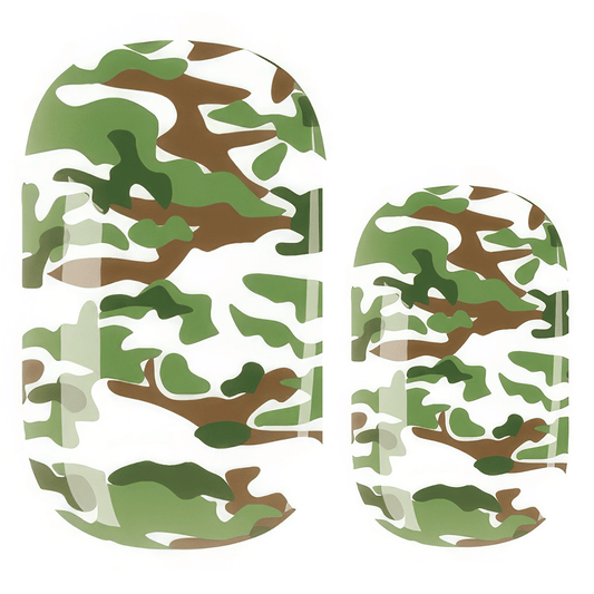 Green brown camouflage pattern nail wraps design template for DIY nail art application