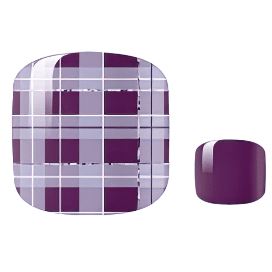 Purple tartan plaid pedicure nail wraps with matching solid purple accent nail