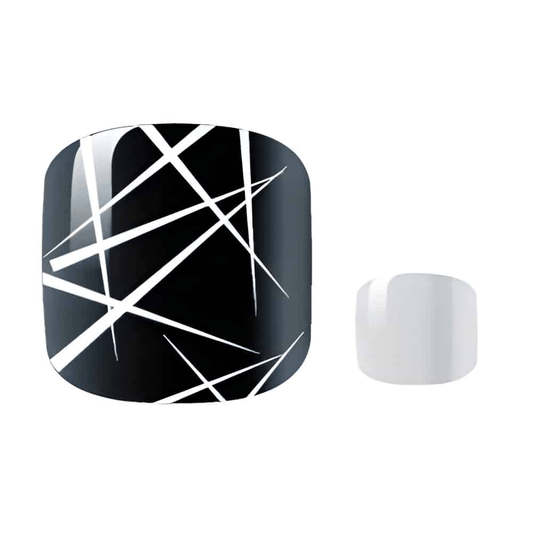 Black and white geometric line pattern non-UV pedicure nail wraps with criss-cross design