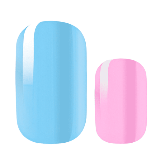 Blue and pink glossy gel nail wraps solid colour classic manicure design