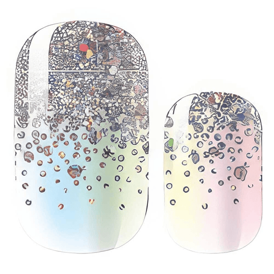 Holographic nail wraps with rainbow glitter gradient from clear to iridescent sparkles