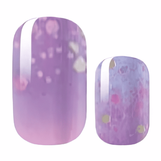 Purple gradient nail wraps with holographic glitter sparkles for glamorous manicure