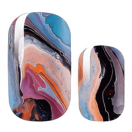 Abstract marble nail wraps in blue pink purple swirl patterns for at-home manicure