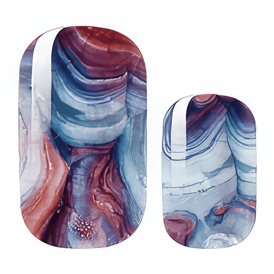 Blue burgundy marble swirled nail wraps with geological stone pattern abstract design