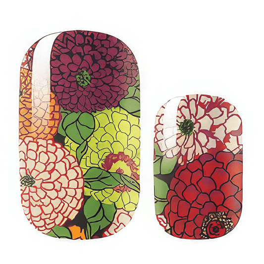 Floral geranium nail wraps multicolour botanical garden design non-UV manicure wraps