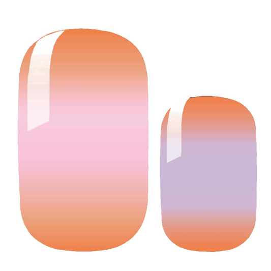 Orange to pink gradient ombre nail wraps with glossy sunset finish