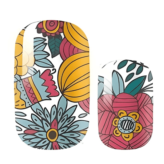 Colourful floral nail wraps with botanical folk art design sheet