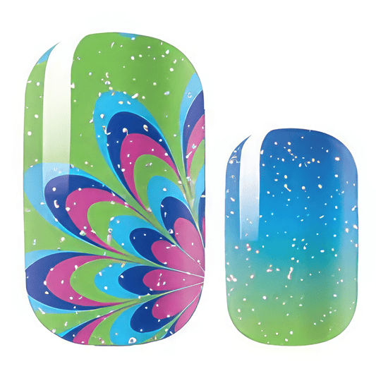 Colourful non-UV nail wraps with rainbow swirl flower pattern and gradient design
