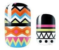 Multicolour geometric tribal nail wraps with chevron stripes and bold rainbow patterns