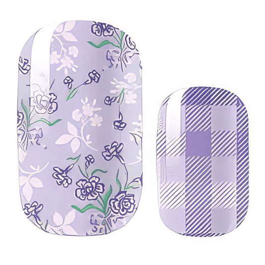 Purple lavender plaid and floral pattern non-UV nail wraps with Scottish tartan design