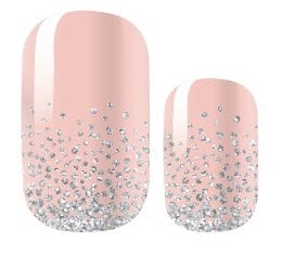 Apricot pink ombre nail wraps with silver glitter gradient finish