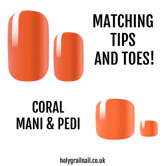 Coral orange nail wraps matching set for manicure and pedicure at-home application