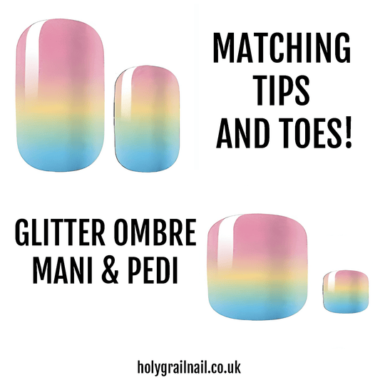 HOLY GRAIL NAIL Non-UV Nail Wraps Matching Tips & Toes - Glitter Ombre