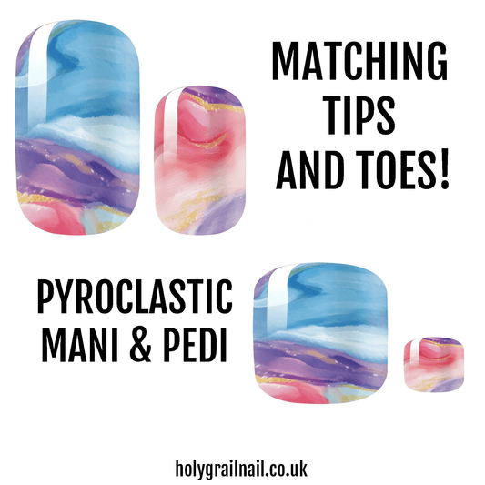 Abstract marble nail wraps in blue pink purple for matching mani pedi set