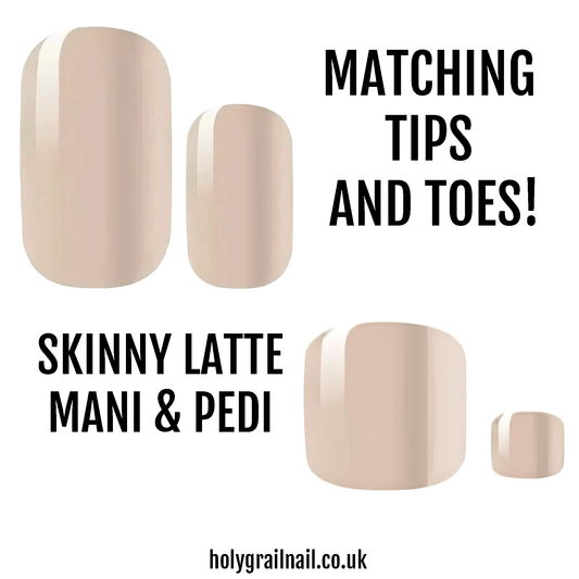 Nude beige latte gel nail wraps for natural matching manicure and pedicure