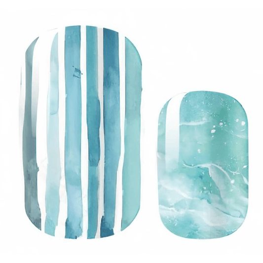 Mint julep watercolour stripe nail wraps in aqua turquoise pattern design
