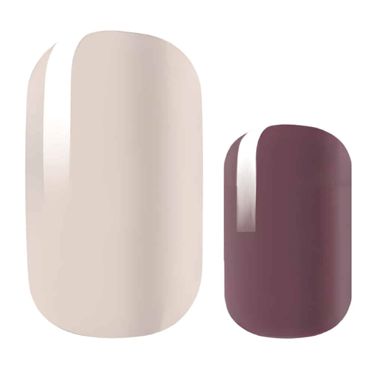 Mocha brown and nude non-UV nail wraps in solid colour finish for classic at-home manicure
