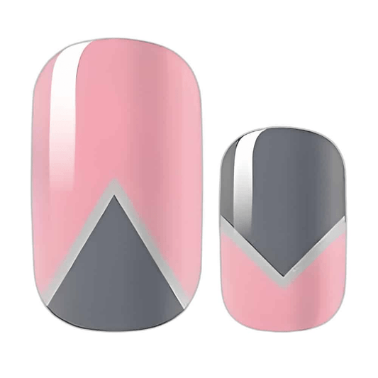 Pink and grey geometric non-UV nail wraps with modern mountain-inspired triangular pattern