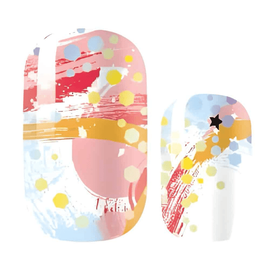 Abstract paint splatter nail wraps with pastel brushstroke design and artistic gallery pattern