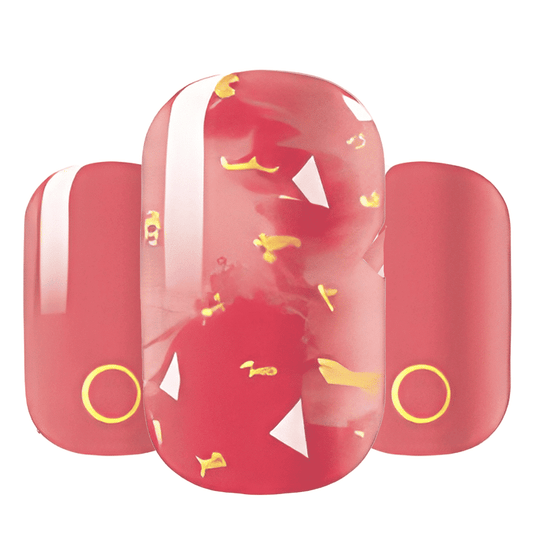 Red marble nail wraps with gold accents wide fit design for at-home manicure