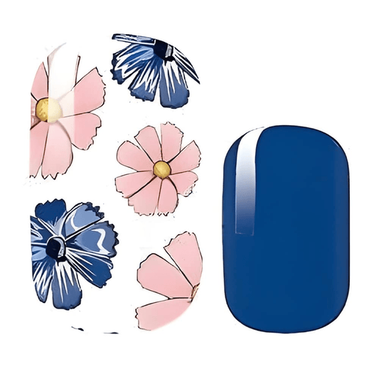 Pink and navy peony floral nail wraps with botanical design