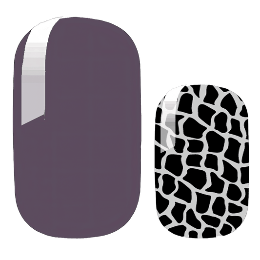 Purple and black python print nail wraps with animal print pattern