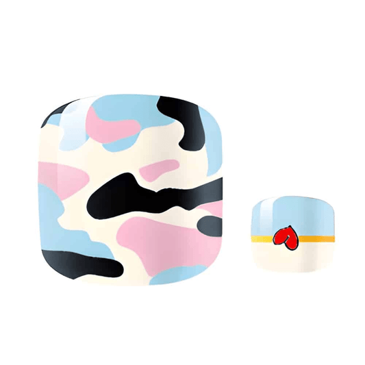 Pastel camouflage pedicure wraps in pink blue black for toe nail art