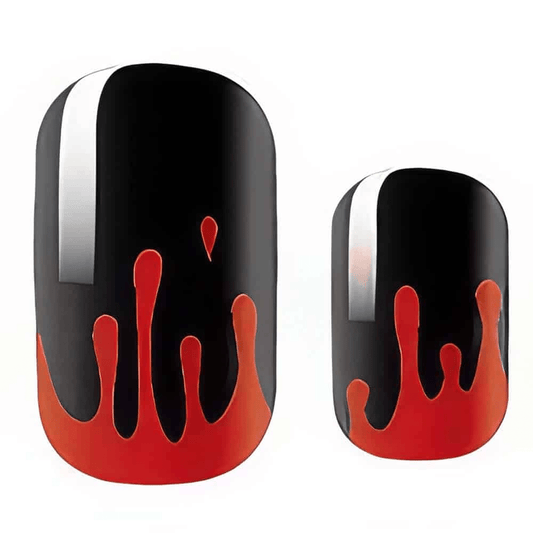 Black and red flame nail wraps with matte finish gothic horror design