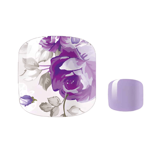 Purple floral rose nail wraps for pedicure with matching lavender accent design