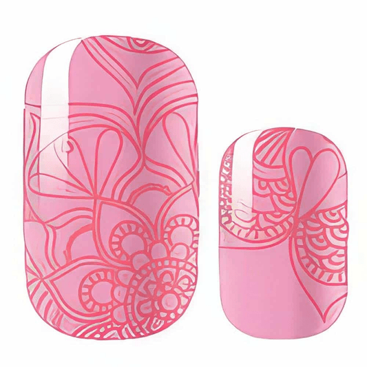 Pink rose mandala pattern gel nail wraps with intricate floral design for at-home manicure
