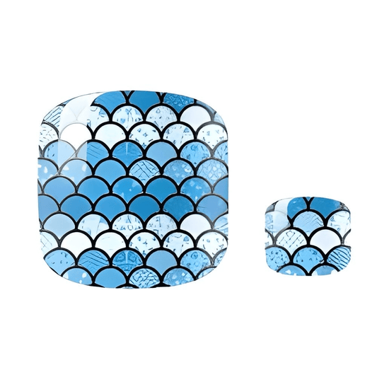 Blue mermaid scale pattern nail wraps with gradient finish for pedicure designs