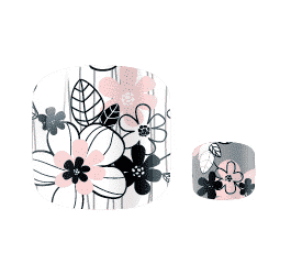 Black and white floral pedicure wraps with elegant botanical line art design for at-home pedicures