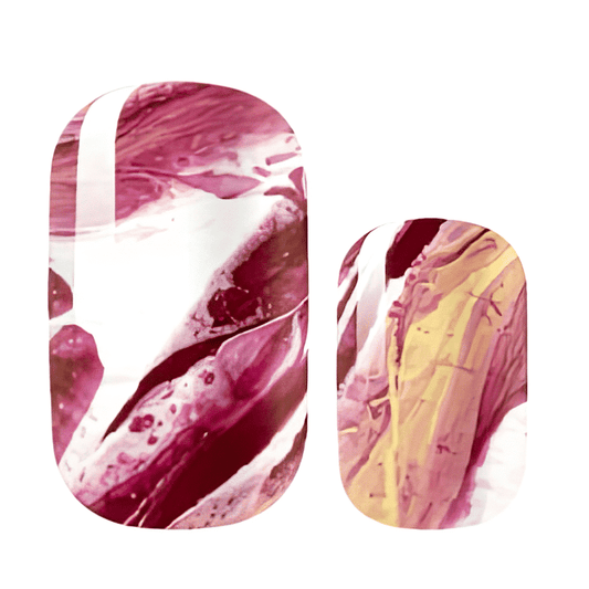 Burgundy marble non-UV nail wraps with gold metallic veining for elegant nail art