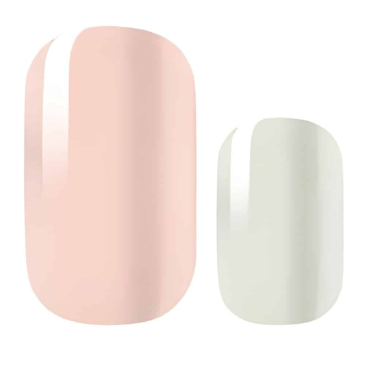 Soft pink and sage green non-UV nail wraps in classic minimalist solid colours