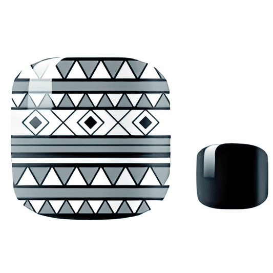 Black and white geometric pedicure nail wraps with tribal aztec patterns