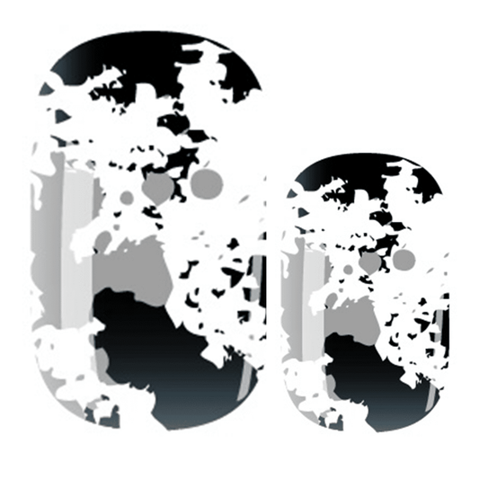 Black white grey graffiti spray paint effect nail wraps abstract splatter pattern design