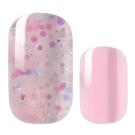 Pink holographic glitter nail wraps with iridescent sparkles and solid pink design