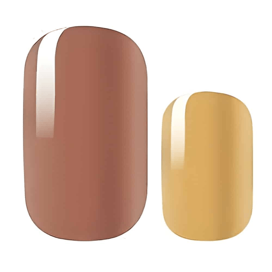 Brown and golden yellow glossy nail wraps for at-home manicure