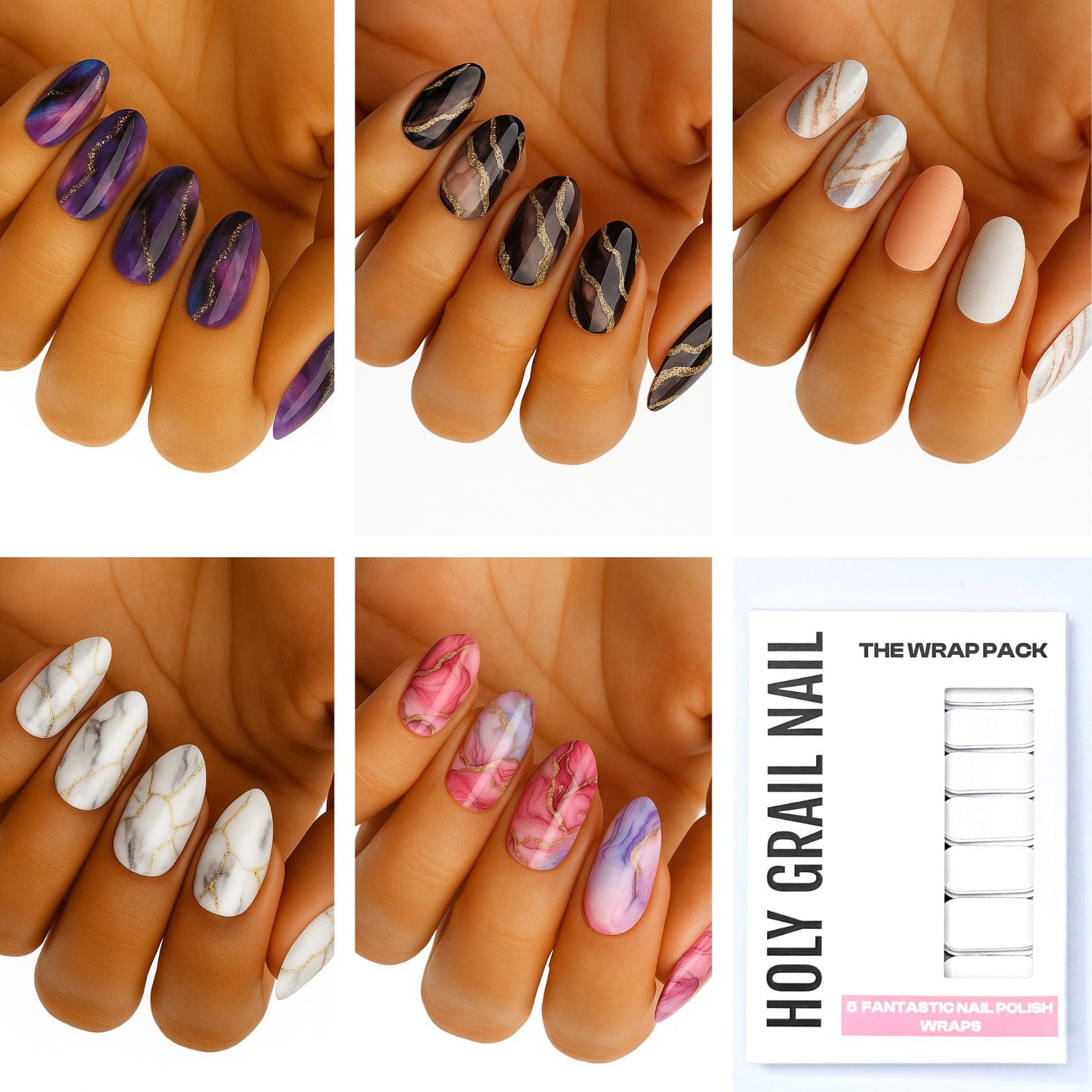 Holy Grail Nail Non-UV Nail Wraps The Marble Pack