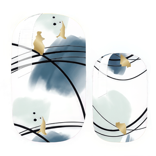Abstract watercolour nail wraps in sage green and dusty blue with artistic brushstrokes