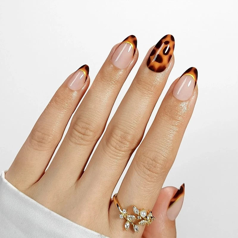 Holy Grail Nail press on Tortoiseshell French Mani  - Soft Gel Press Ons (Short Almond)
